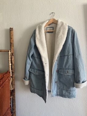 Light Blue Denim Teddy Jacket with Cream Sherpa Lining